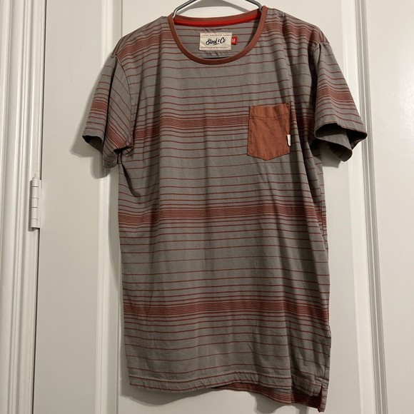 Stock & Co. Grey And Pink Striped Crew Neck T-shirt Womens Medium 100% Cotton - Picture 1 of 5